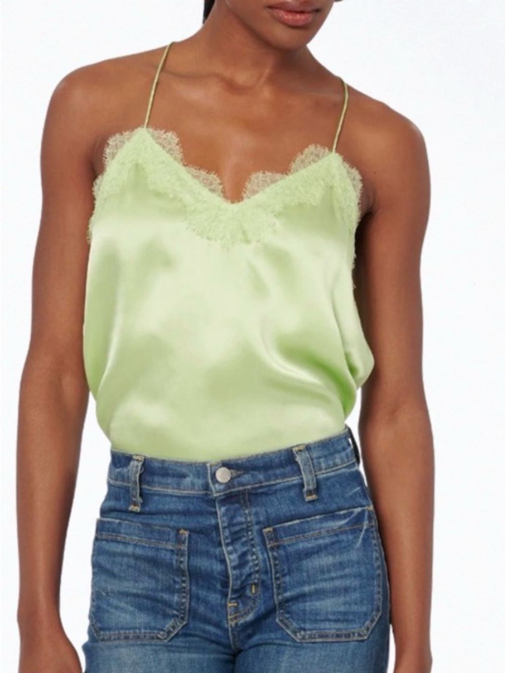 Cami NYC Light Green Satin Lace-Trim Camisole in Neo-Mint